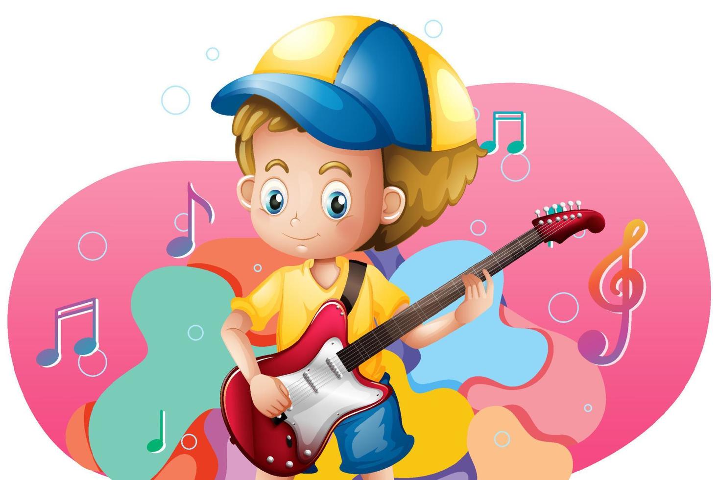 lindo, niño, juego, guitarra, caricatura vector