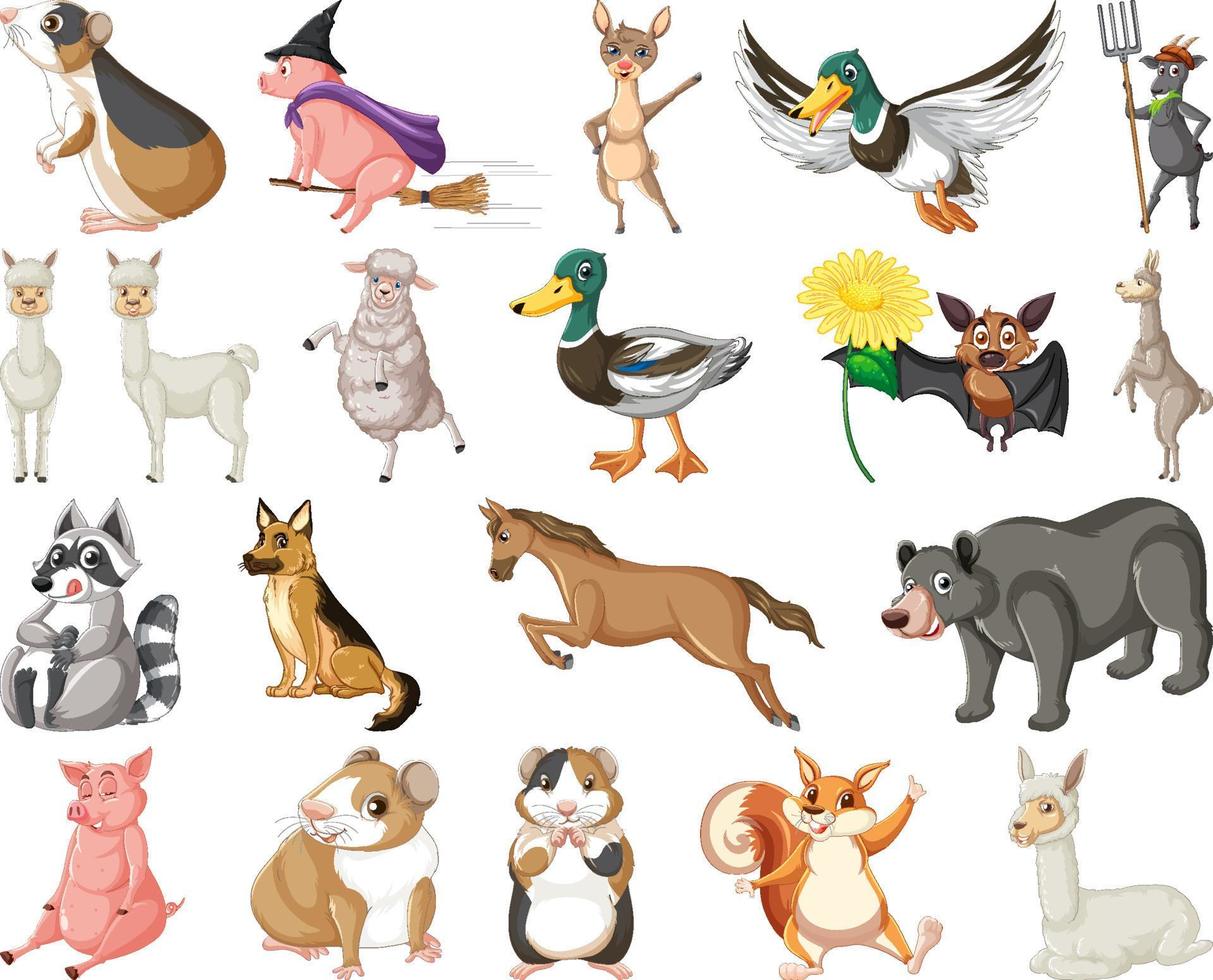 conjunto de diferentes niños de animales vector