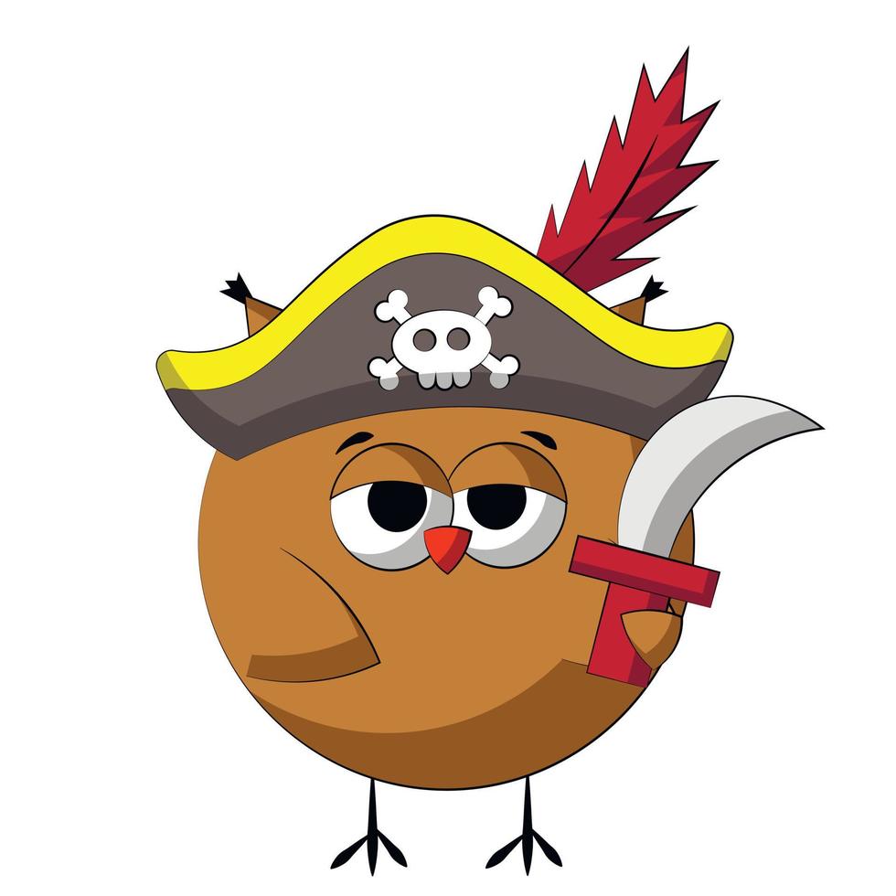 Cute cartoon Owl Pirate. Draw illustration in color vector