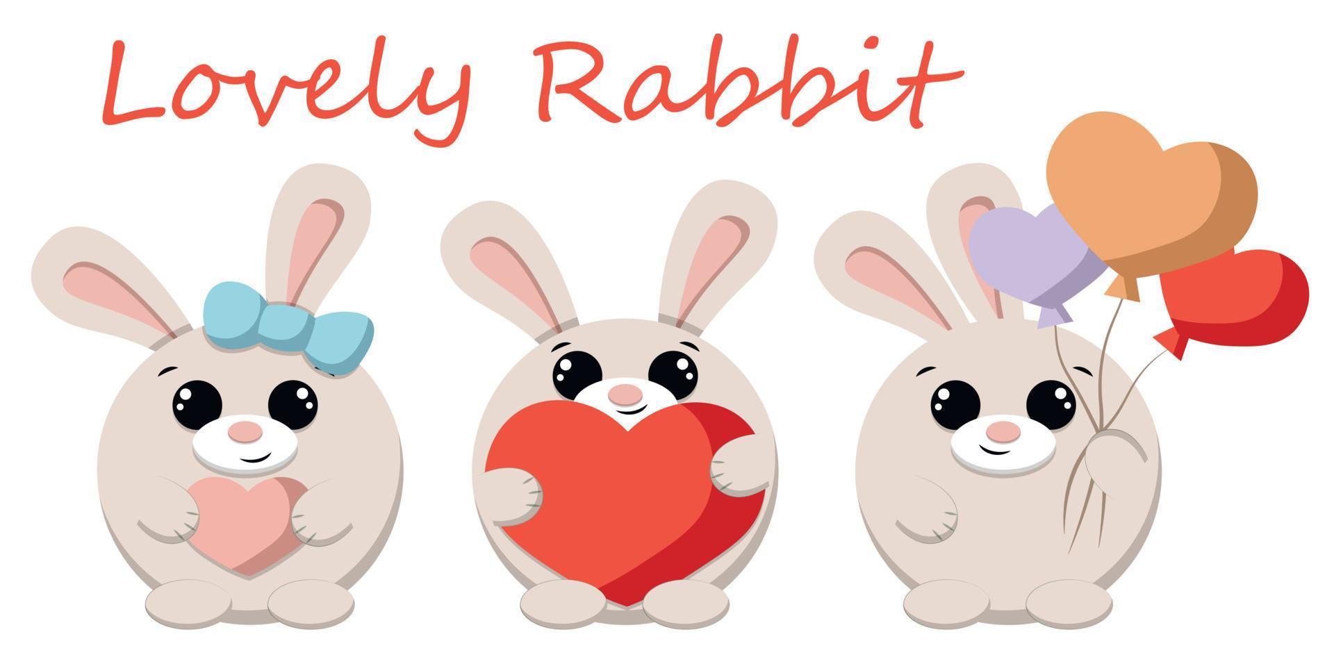 Mini set with cute cartoon Lovely Rabbit. vector