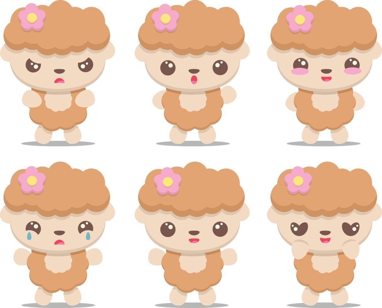 Set cute cartoon sheep with different emotions vector