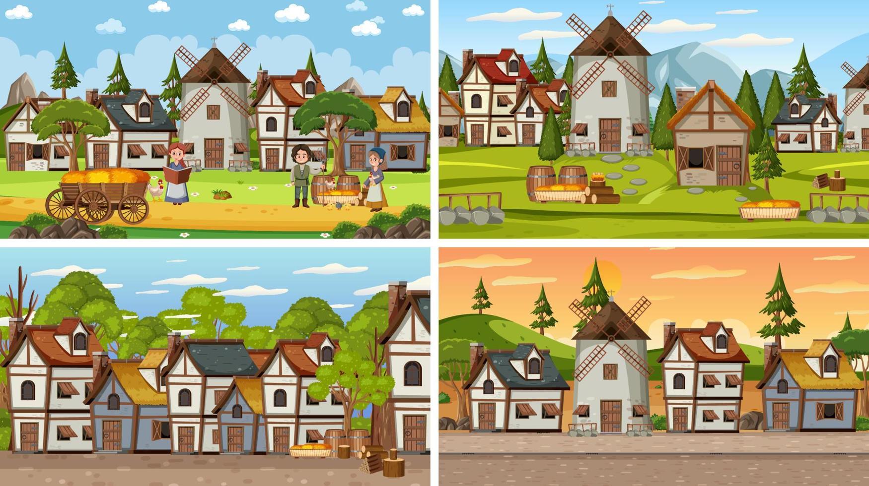 Set of different scene medieval vector