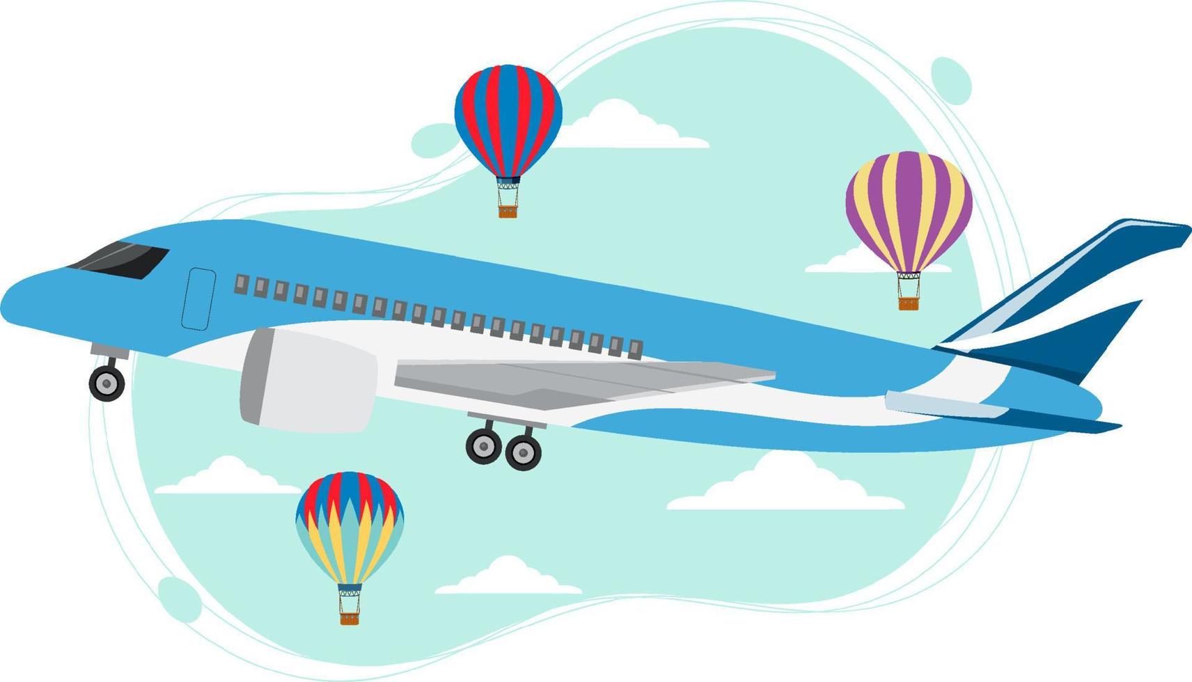 Plane in the sky with balloon in flat style vector