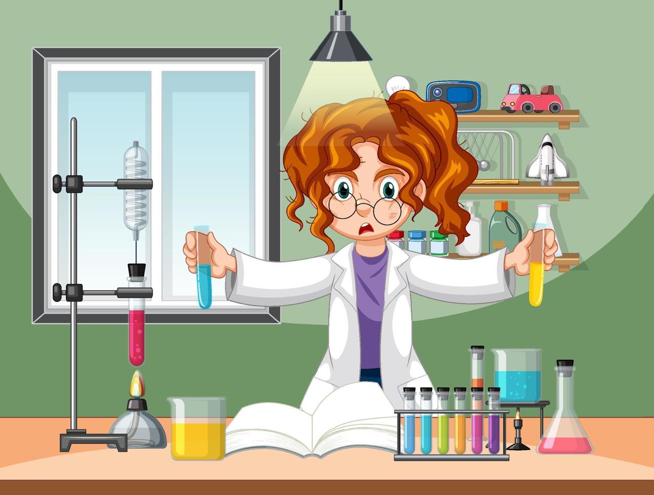 Laboratory scene with scientist cartoon character vector