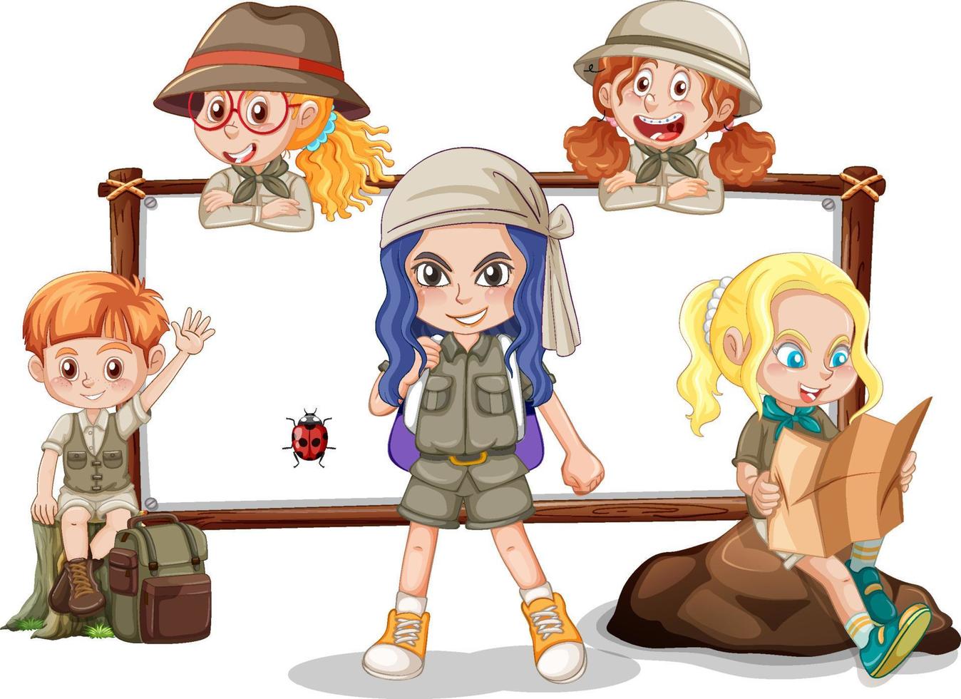 Frame template with kids in safari outfit vector