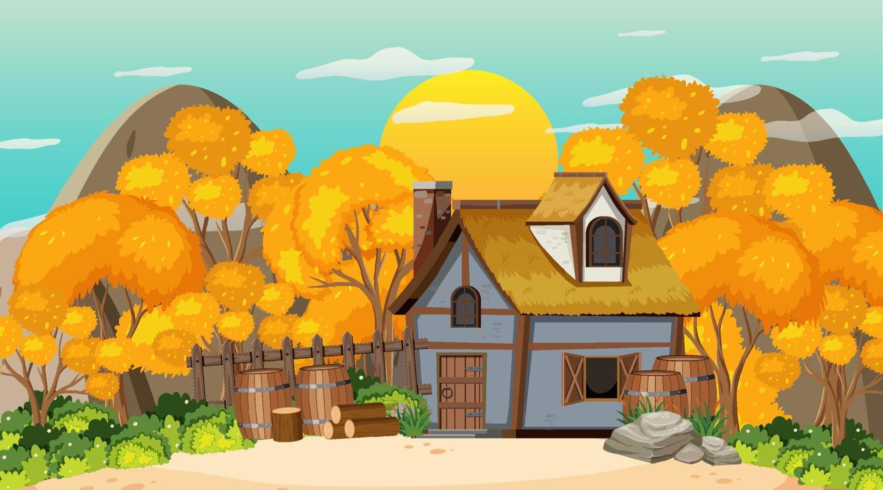 Medieval town scene background vector