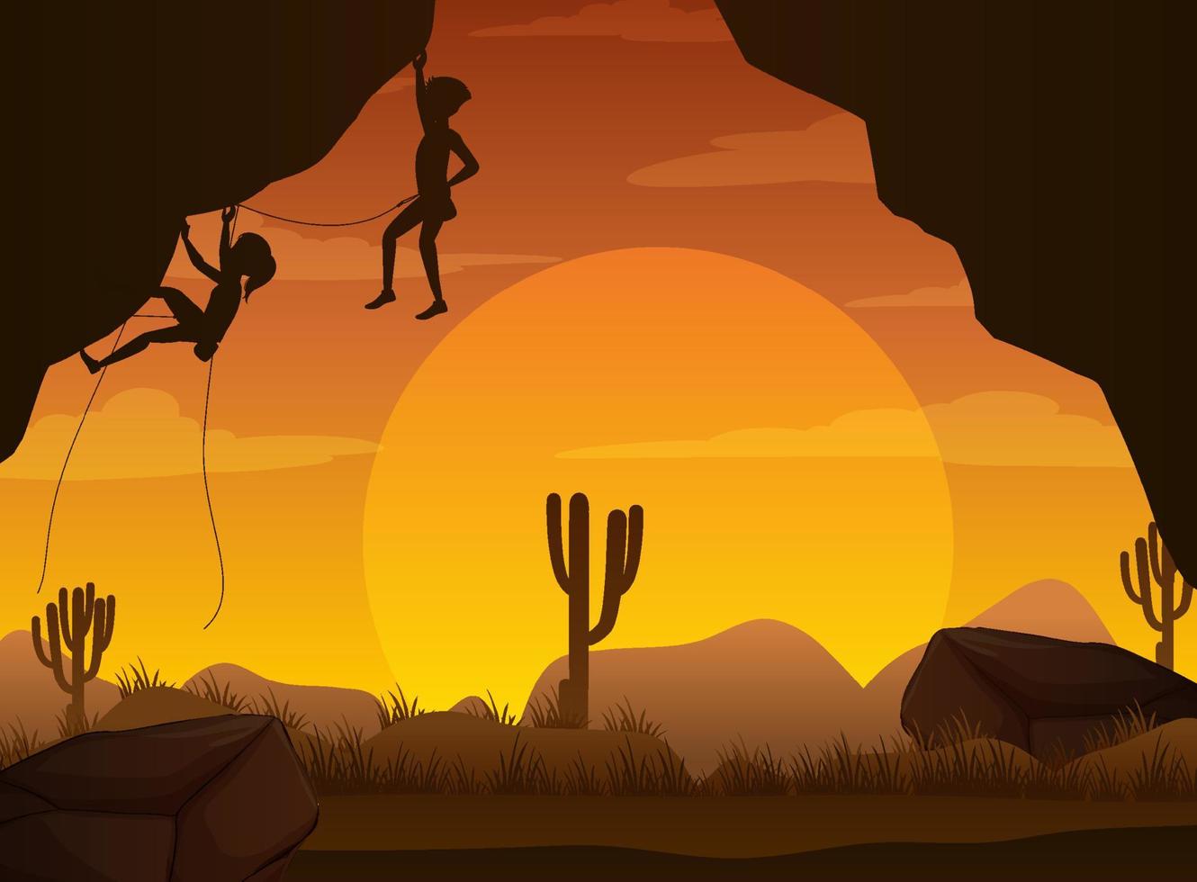 Silhouette rock climbing background vector