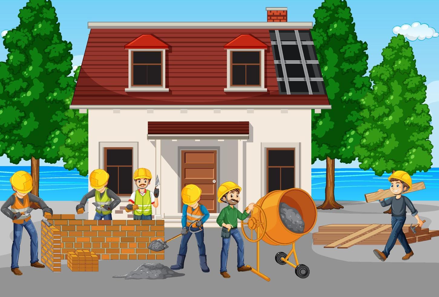 Construction site with workers vector