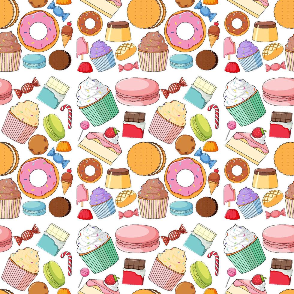 Seamless background design with different desserts vector