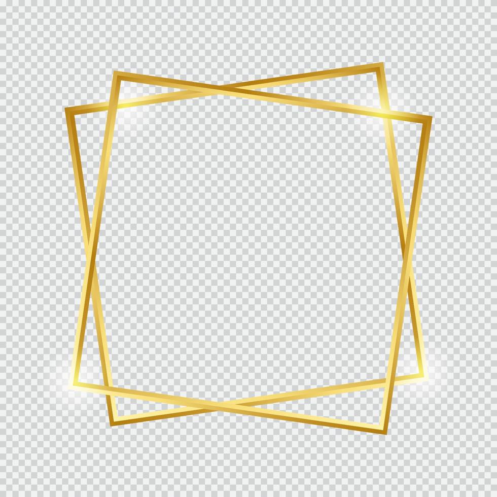 Gold border single frame with light influence, Gold decoration in minimalist style, Metal graphic paper elements in double rectangle variation geometric thin lines vector