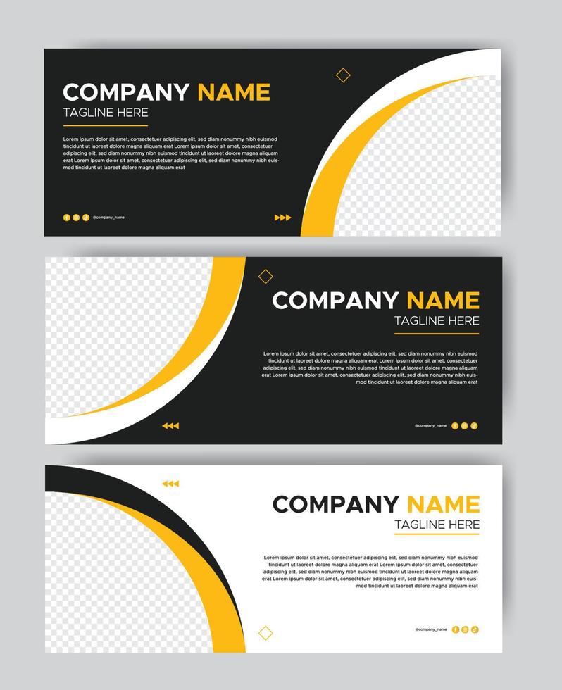 conjunto de plantillas de diseño de banners vectoriales abstractos. diseño de plantilla moderno para web, anuncios, volante, afiche con 3 variaciones de combinación de amarillo, blanco y negro. vector