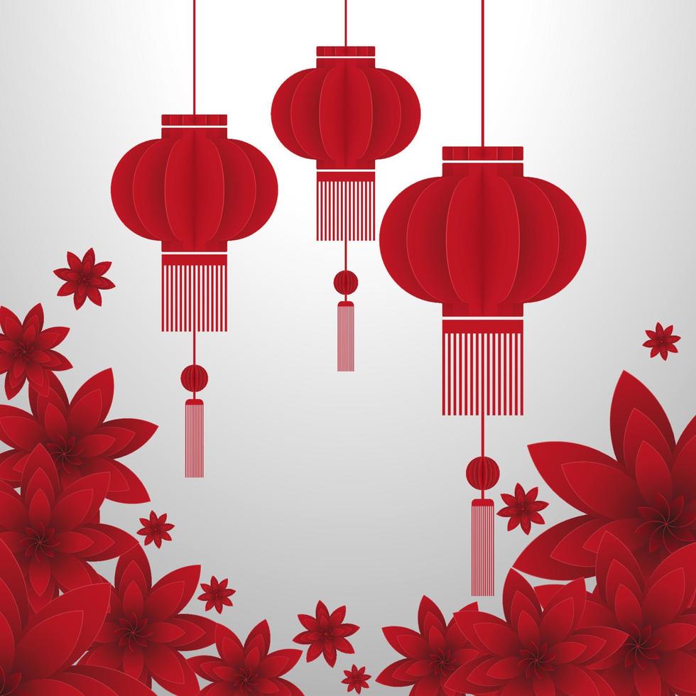 Chinese paper cutting lanterns and flowers on a white background vector