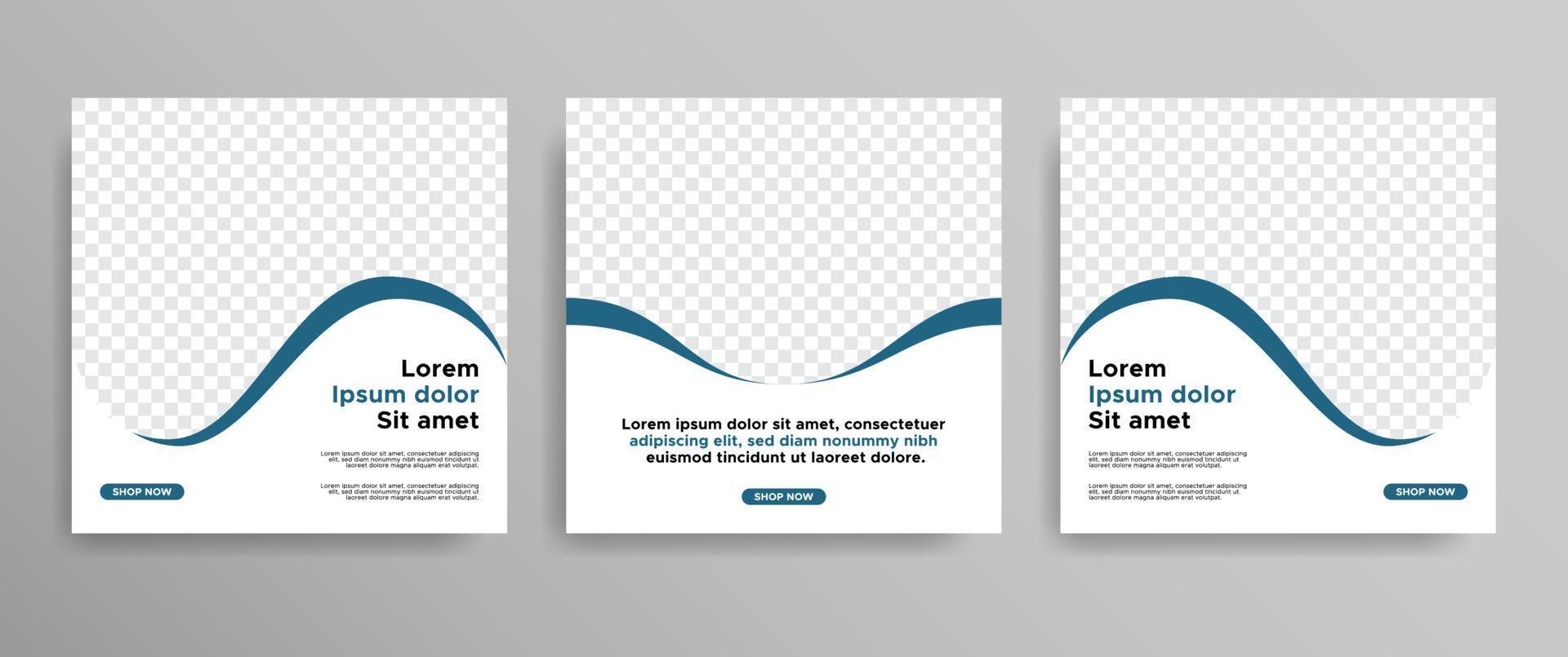 Set of minimal editable square social media banner templates. Blue and white color with curved lines. Suitable for social media posting and web internet advertising. photographic images vector