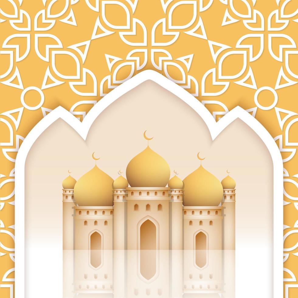 Mosque illustration, ornament pattern, ramadan kareem greeting card background, Eid mubarak, soft vector color