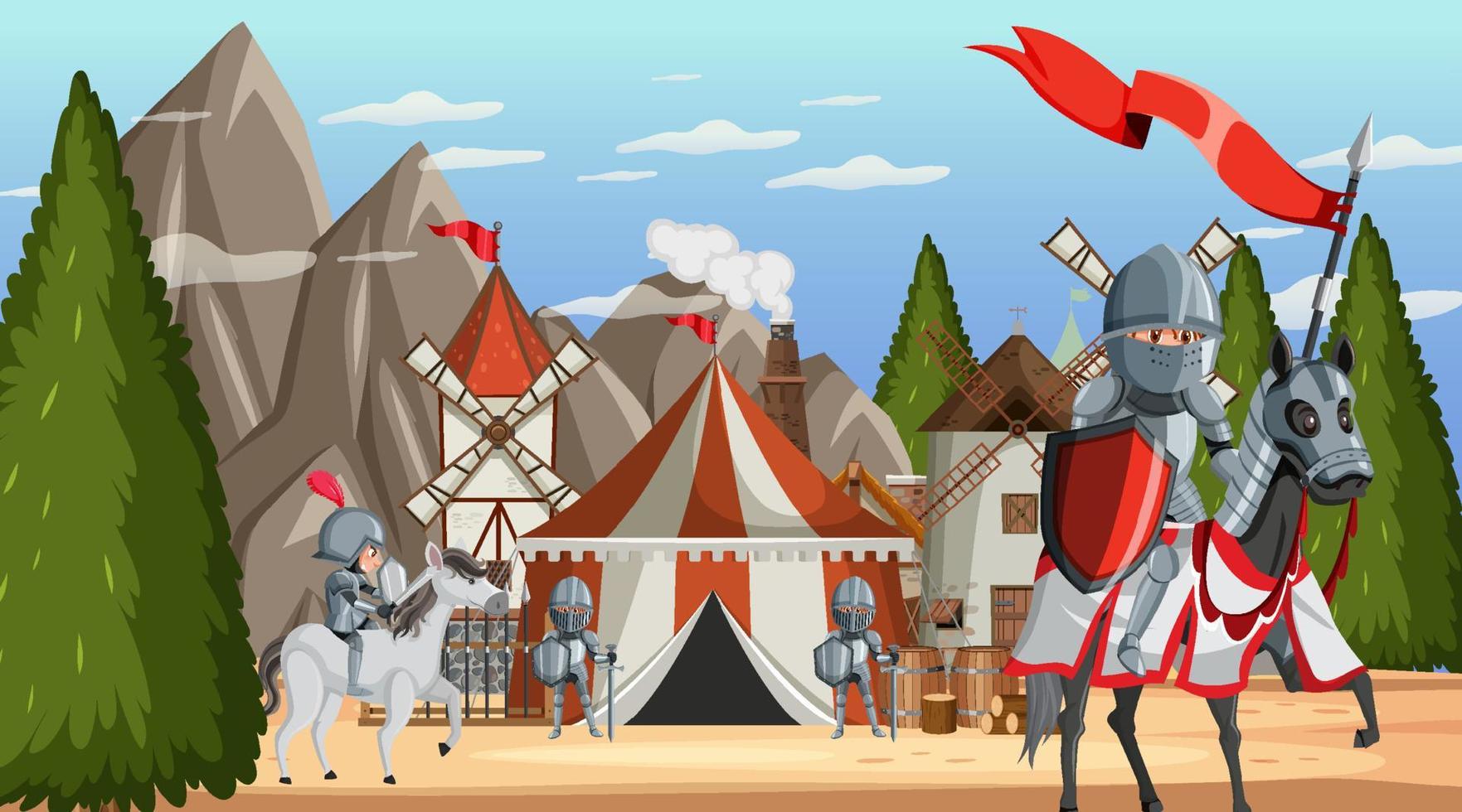 Medieval military camp scene vector