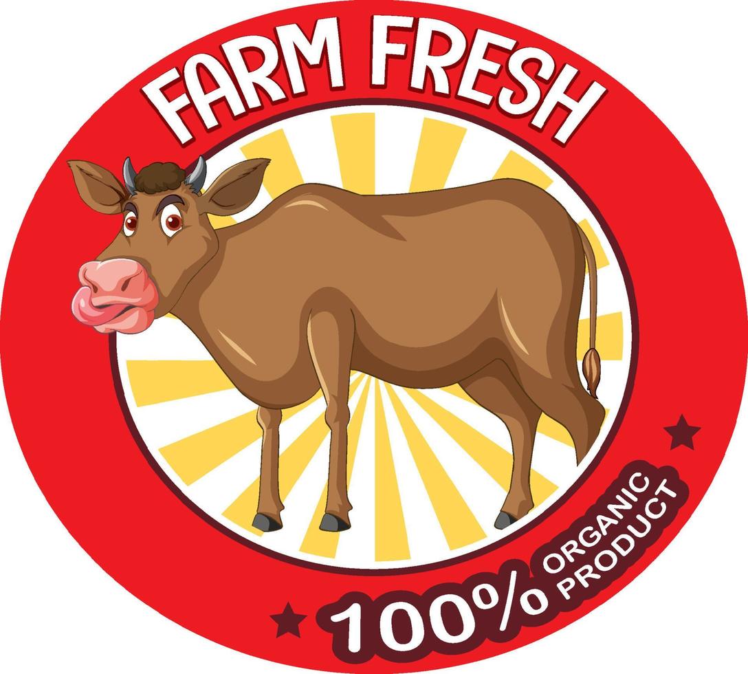 Cartoon cow with farm fresh label vector