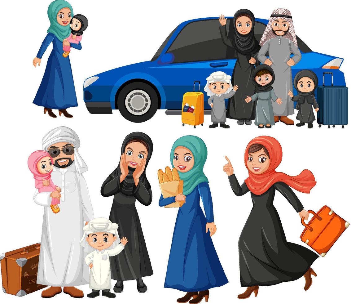 Arabic people with blue car vector