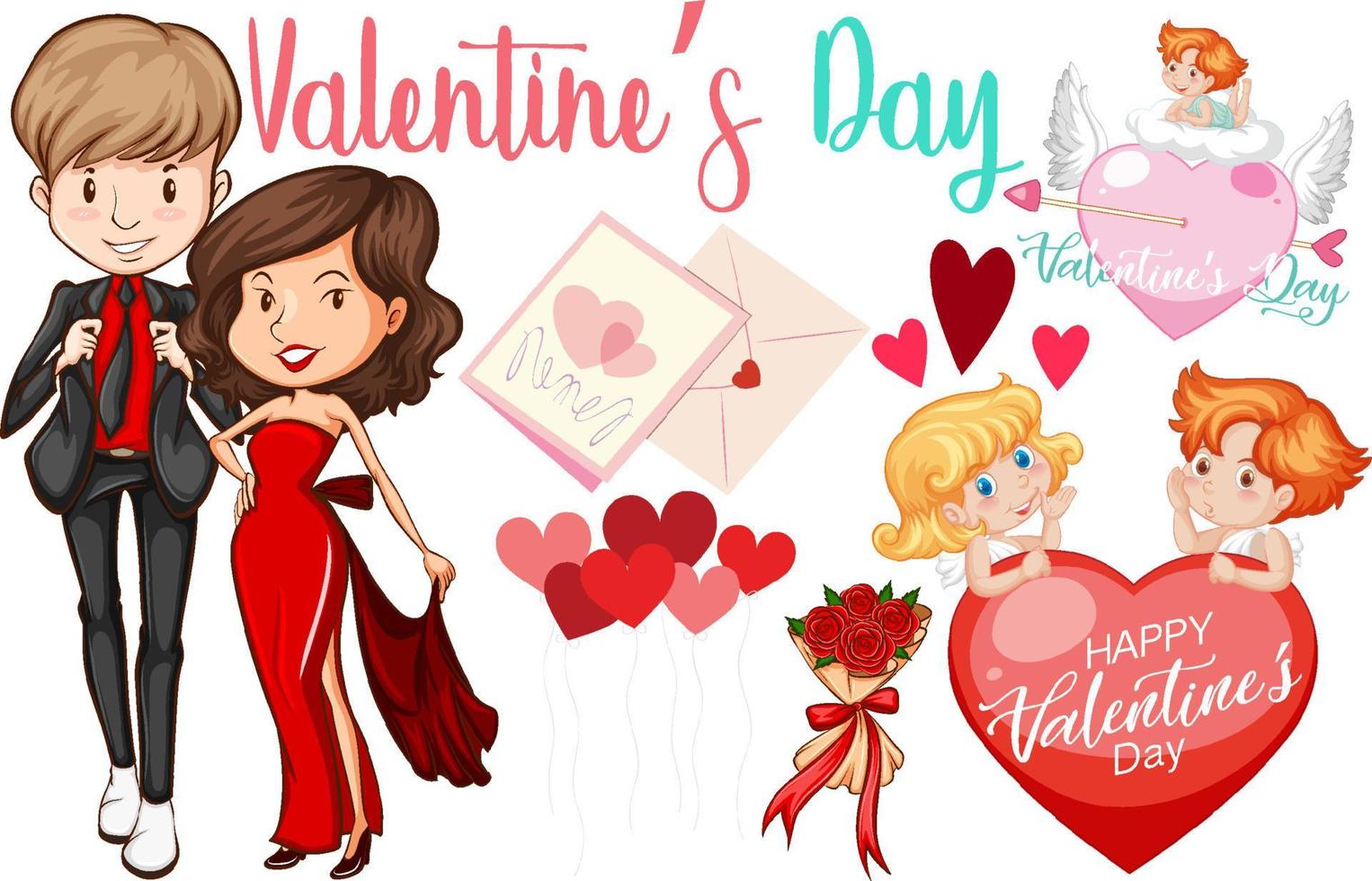 tema de San Valentín con amantes y corazones vector