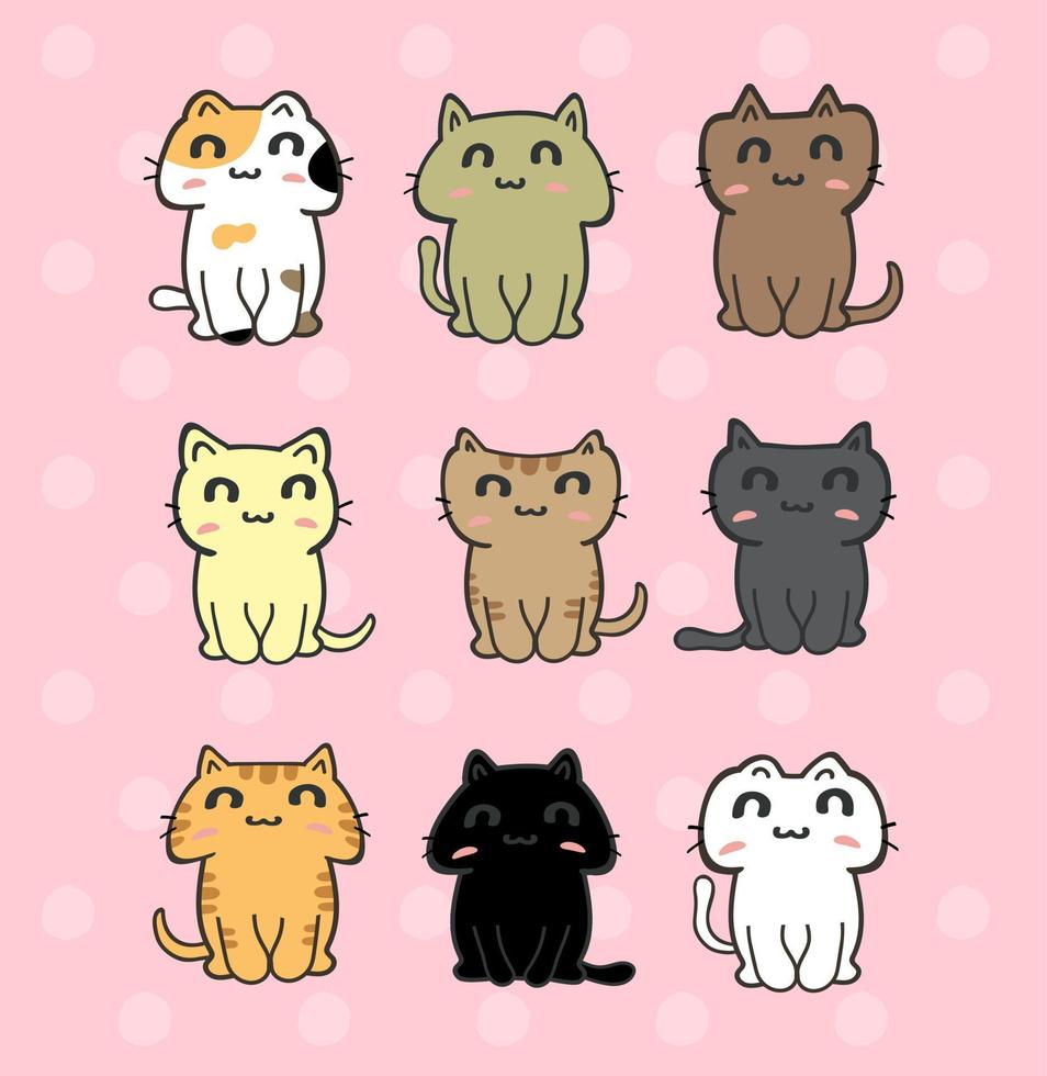 vector de conjunto de dibujos animados de gatos lindos