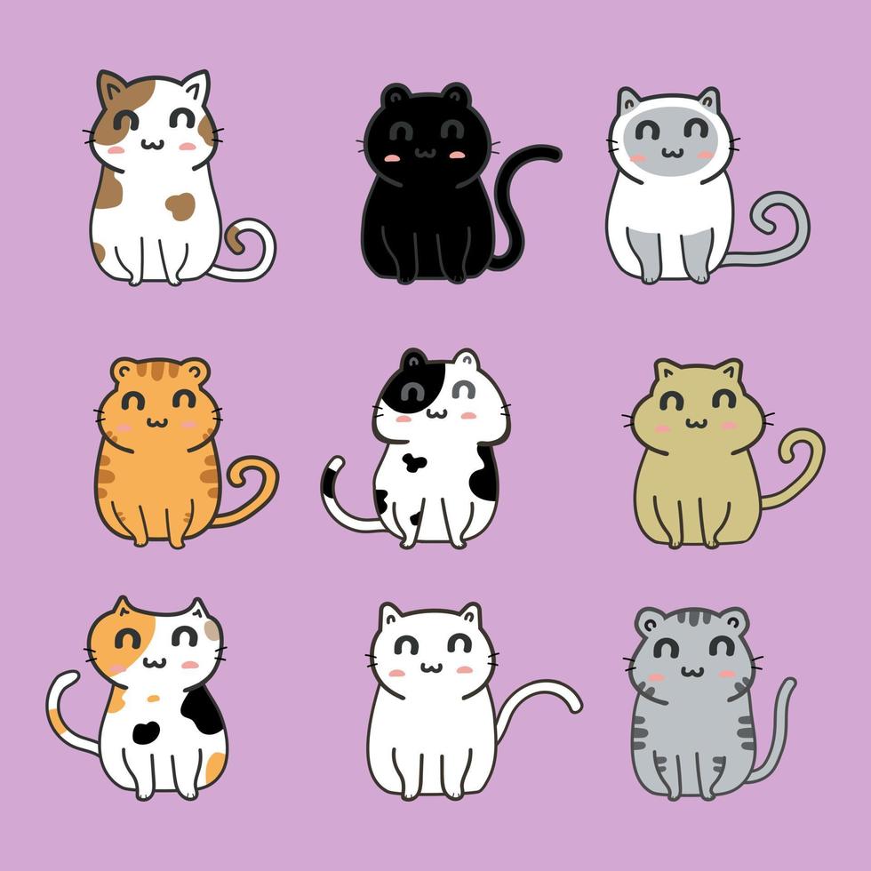 cute cats cartoon set vector