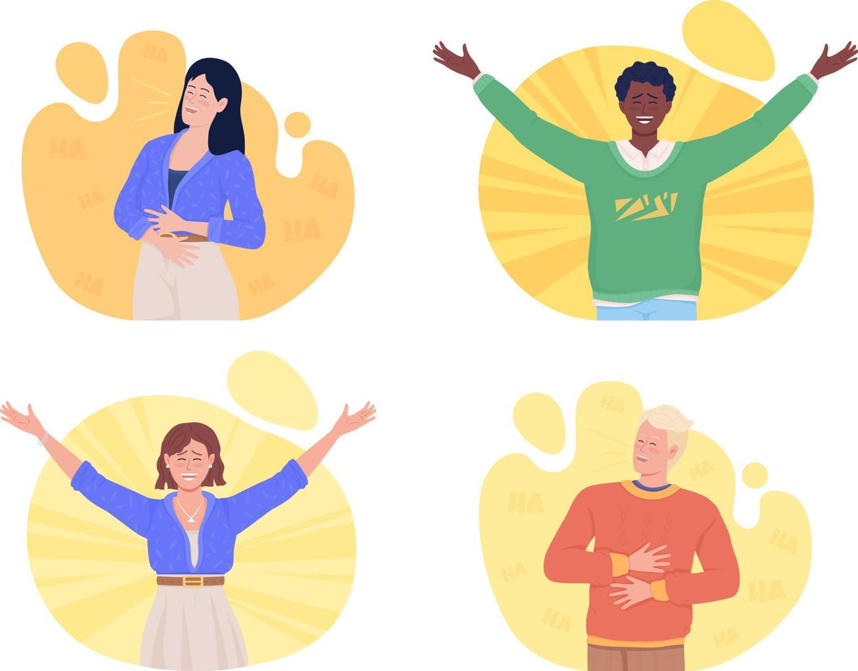 Positive emotions 2D vector isolated illustrations set