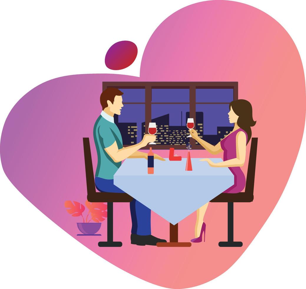 The couple is cheering with the drinks. vector