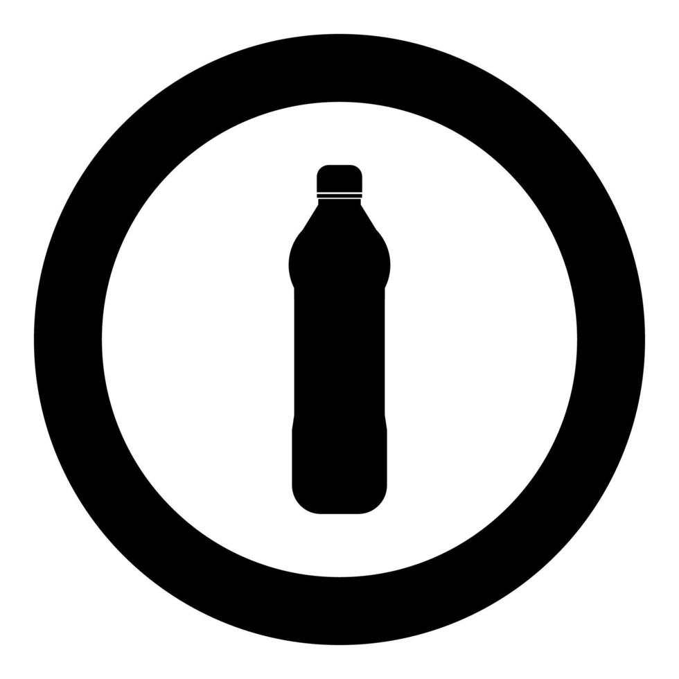 icono de botella de plástico de agua color negro en círculo o redondo vector