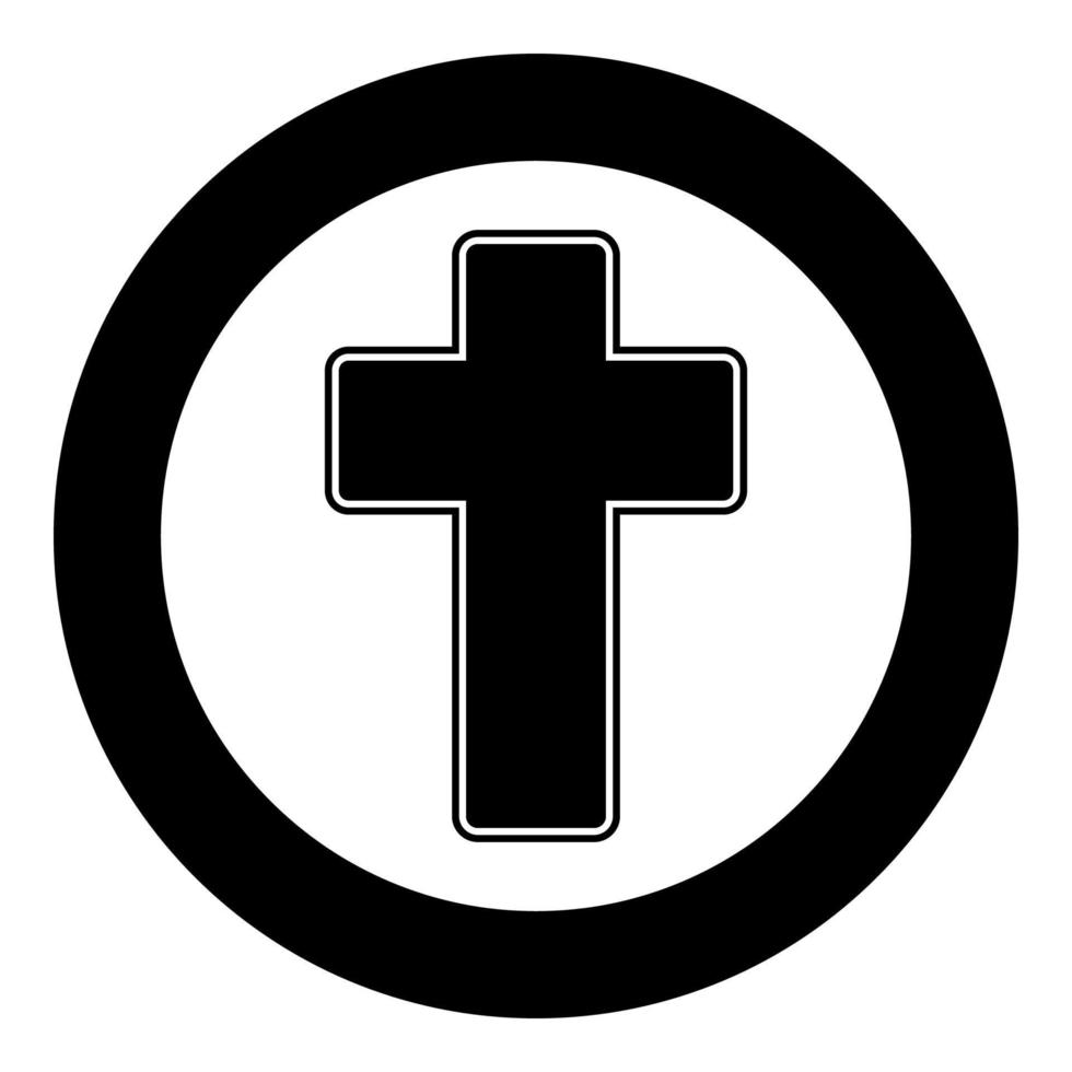 Church cross icon black color in circle vector