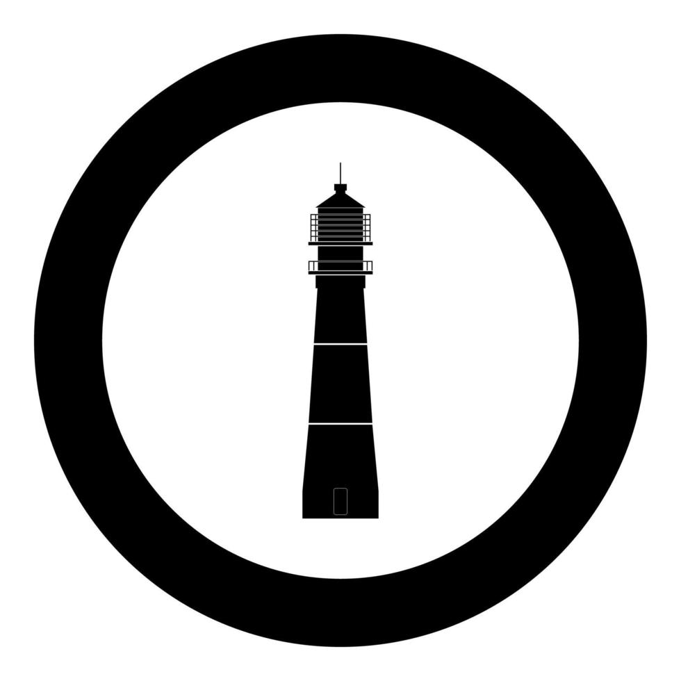 icono de faro color negro en círculo vector