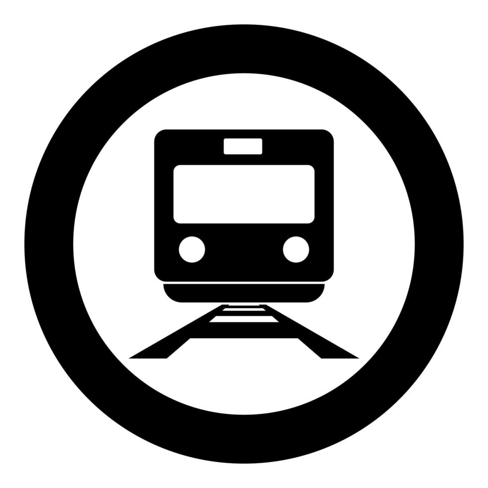 icono de tren color negro en círculo vector