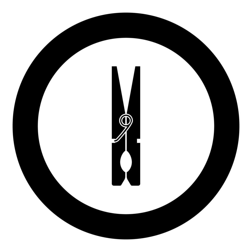 icono de pinza de ropa color negro en círculo vector