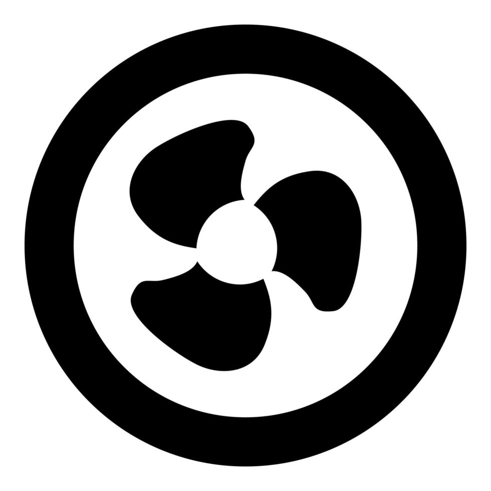 icono de aspas de ventilador color negro en círculo vector