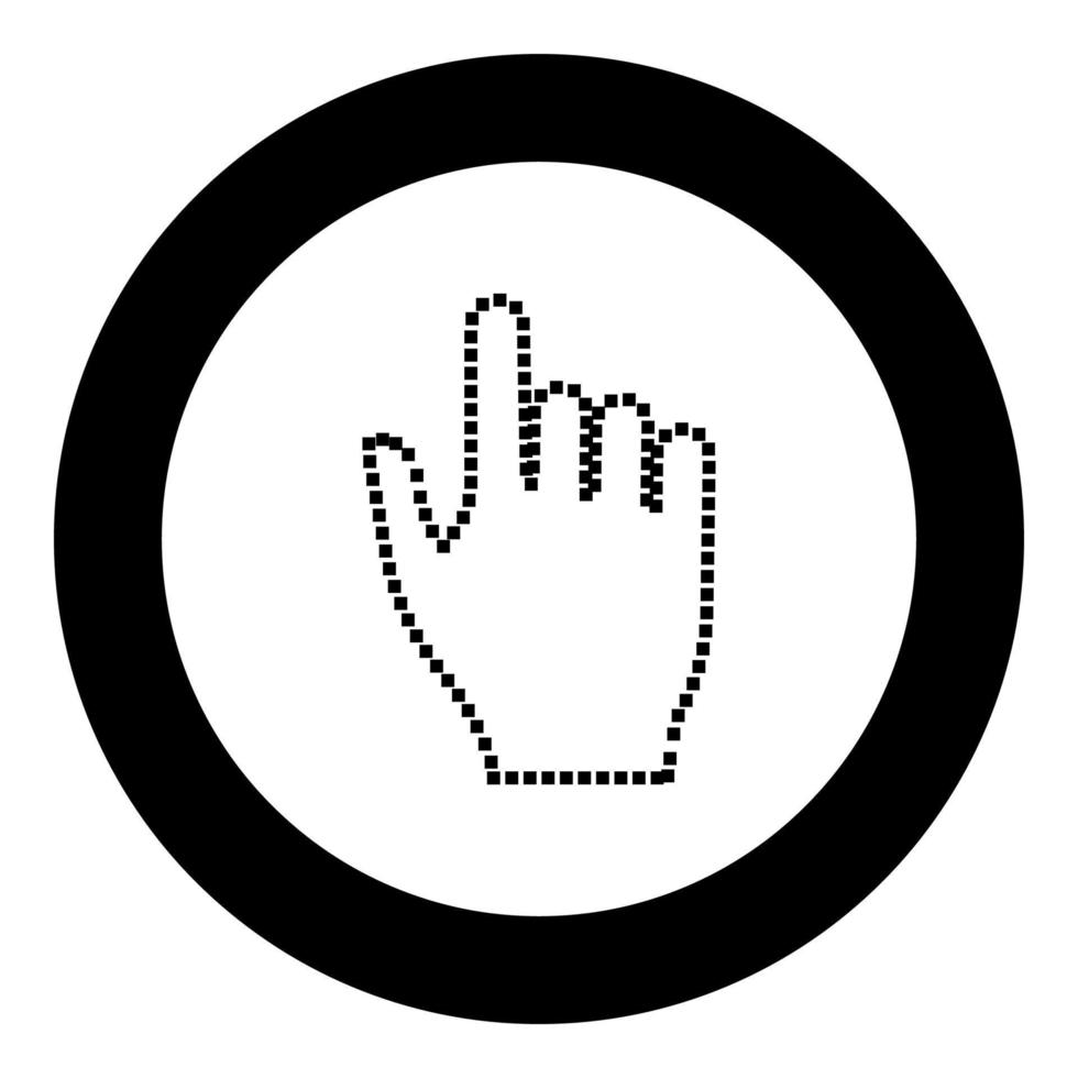 icono de mano de píxel negro en la ilustración de vector de círculo