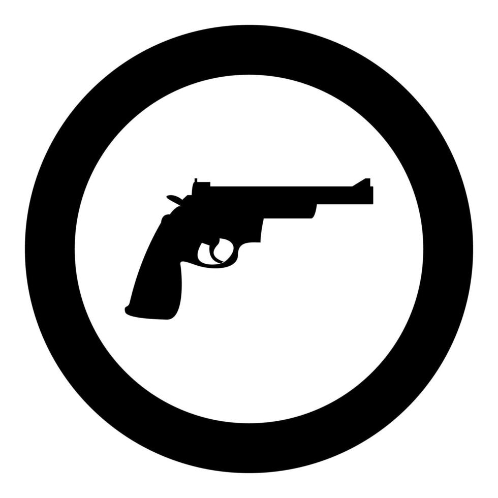 icono de revólver de pistola color negro en círculo vector