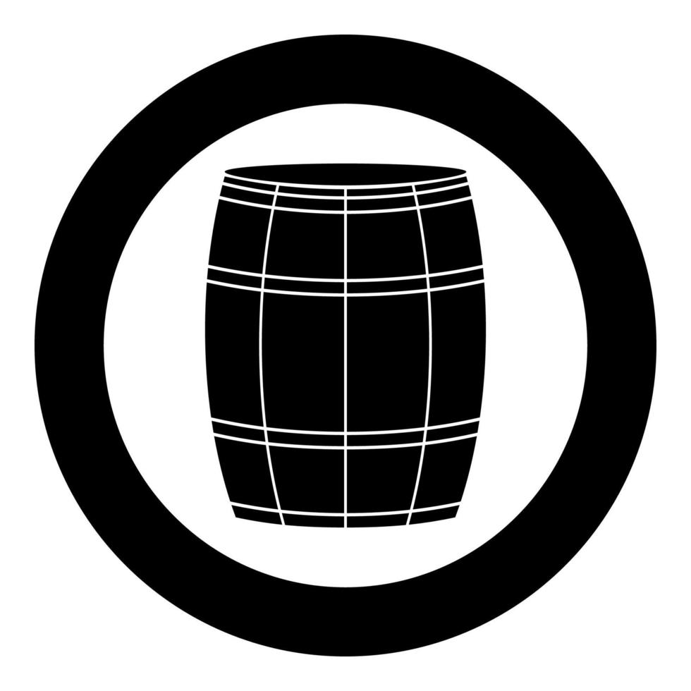 barriles de vino o cerveza icono negro en la ilustración de vector de círculo aislado.