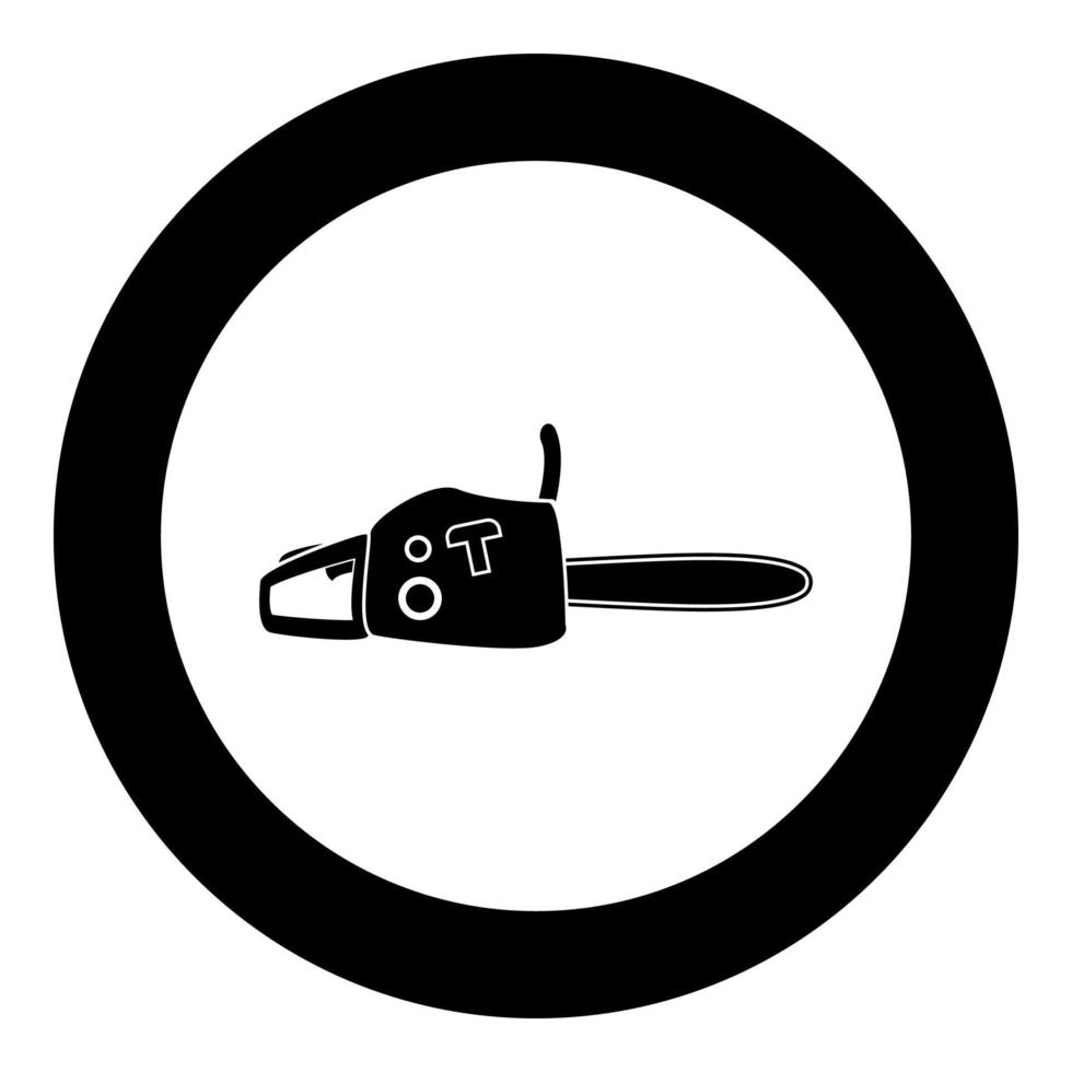 Petrol powered saw black icon in circle vector illustration