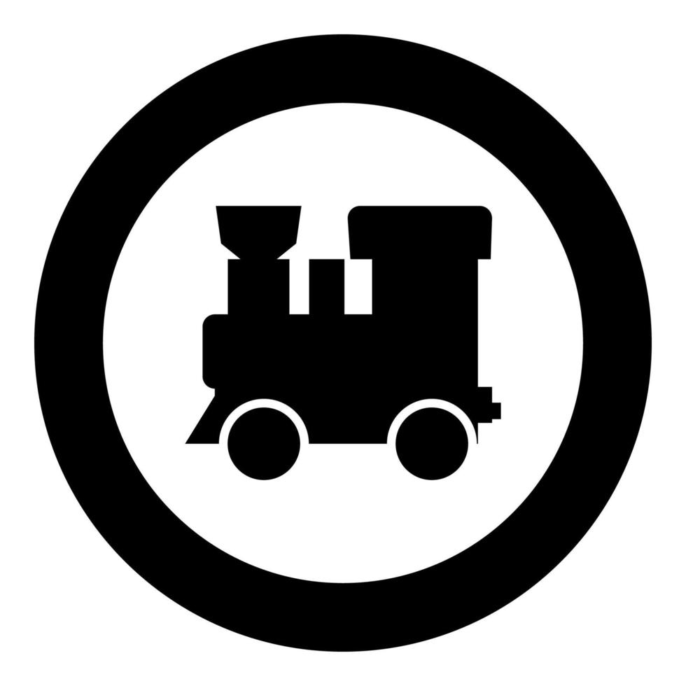 Steam locomotive - train black icon in circle vector illustration isolated .