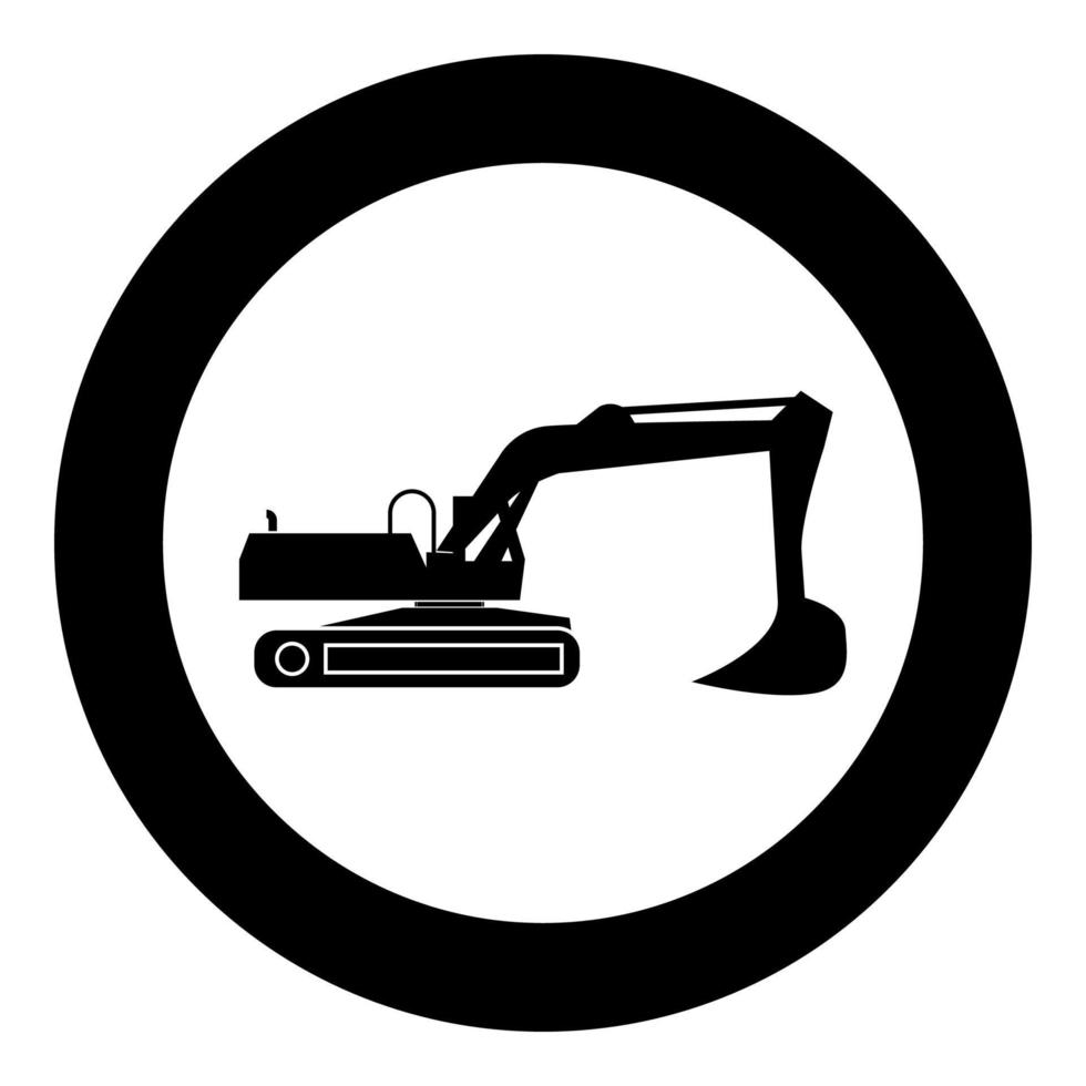 icono negro de la excavadora en la ilustración de vector de círculo aislado.