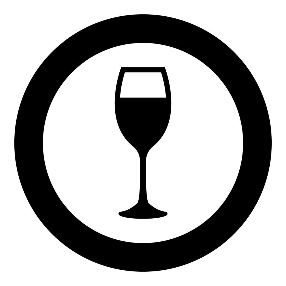 copa de vino icono color negro en círculo vector