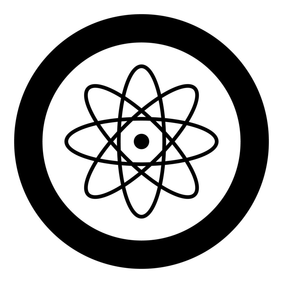 Atom icon black color in circle or round vector