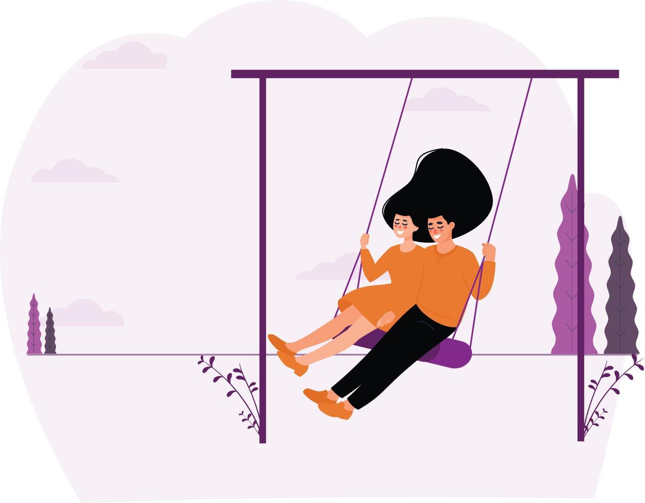 The couple is taking swings in park. vector