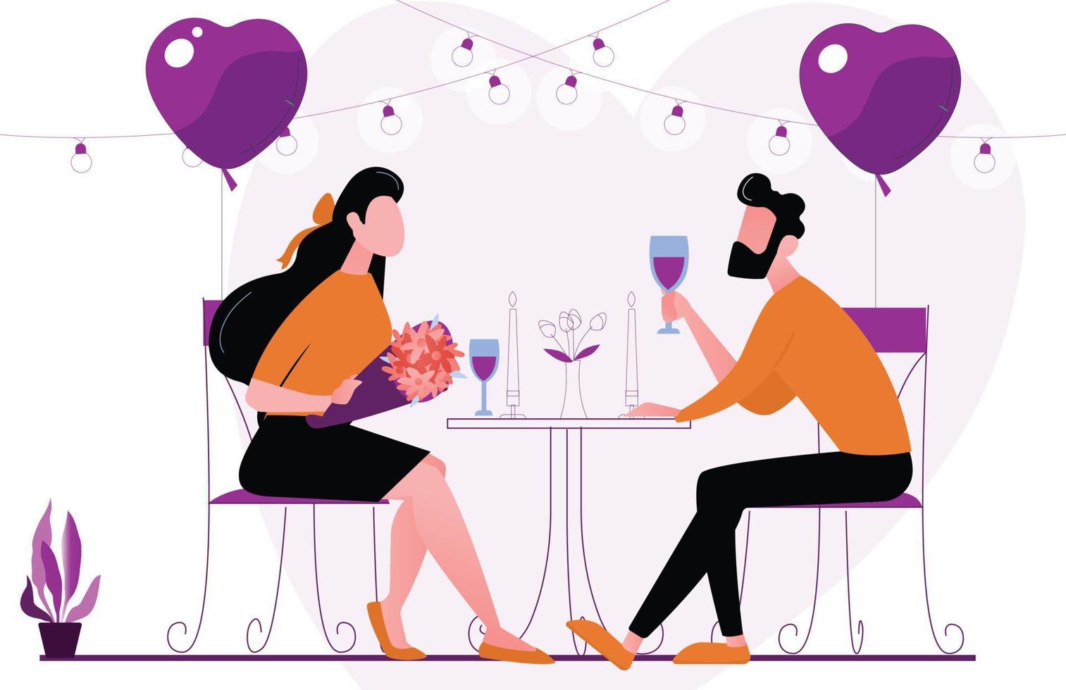 The couple is having a romantic dinner. vector