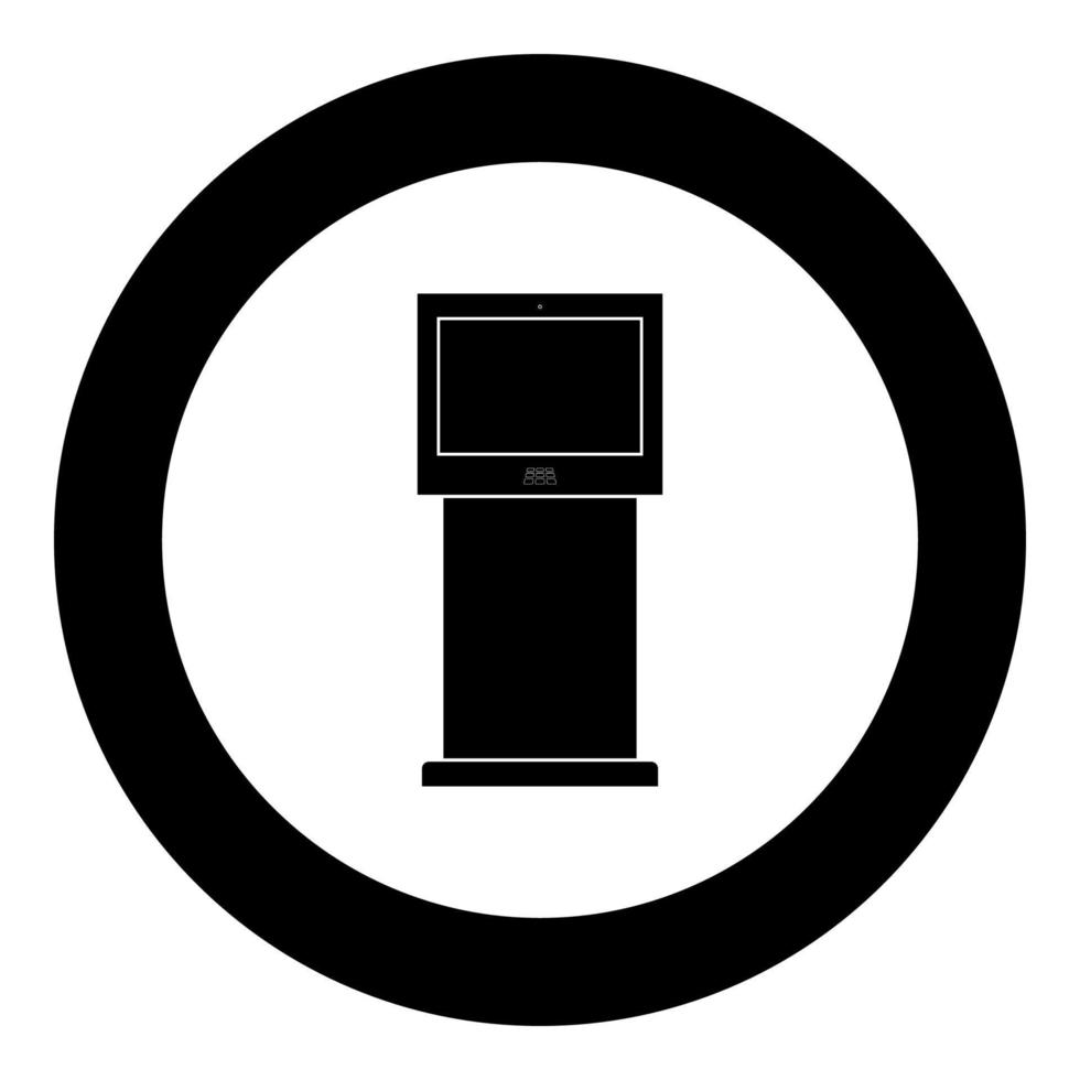 Terminal stand with touch screen black icon in circle vector illustration isolated .