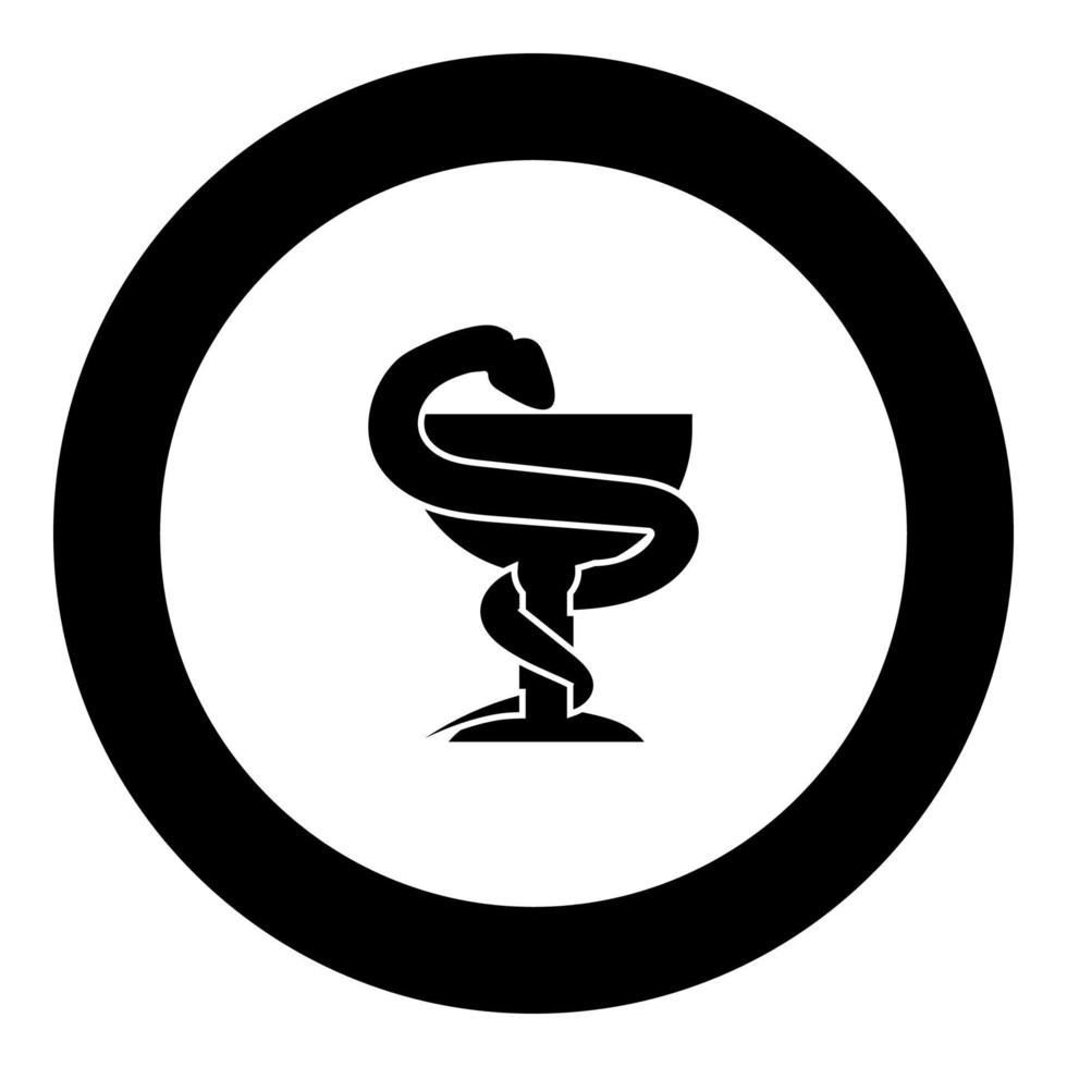 icono de serpiente y copa color negro en círculo vector