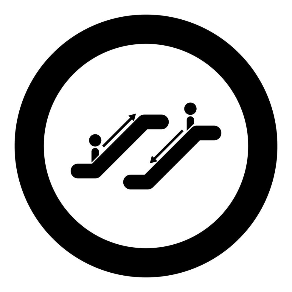 icono negro de escalera mecánica en la ilustración de vector de círculo