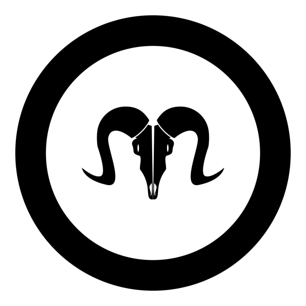 cabeza de cabra cráneo icono negro en círculo ilustración vectorial vector