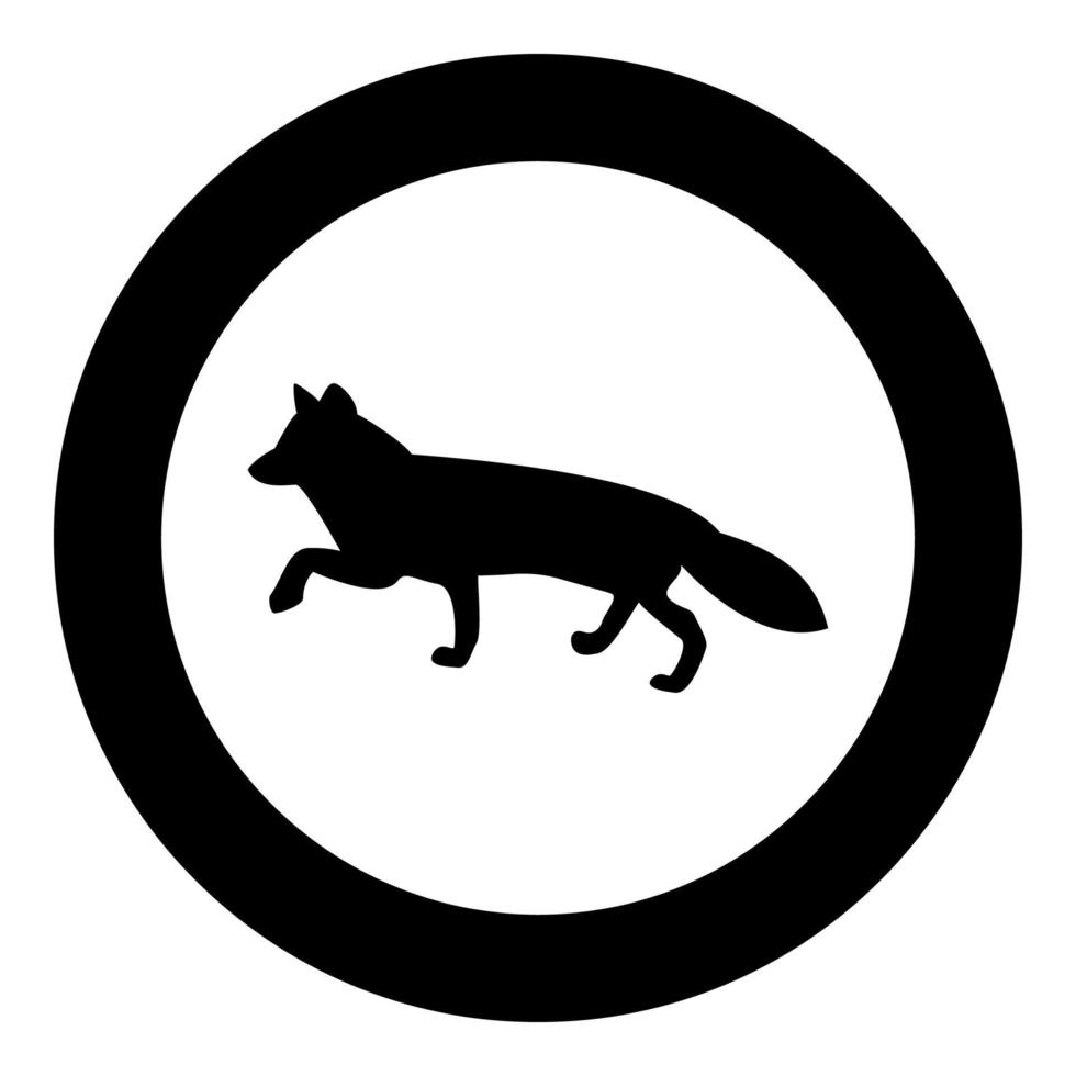 zorro de siluetas icono color negro en círculo vector