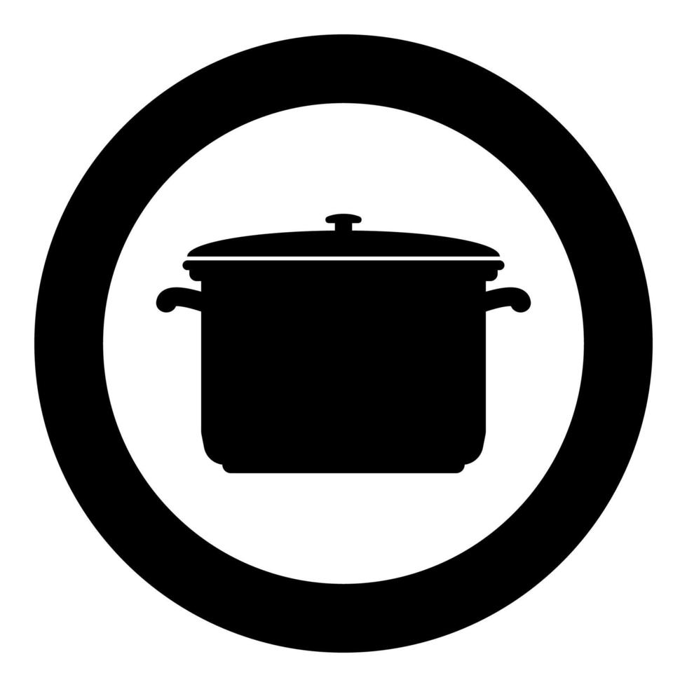 Saucepan black icon in circle vector illustration isolated .
