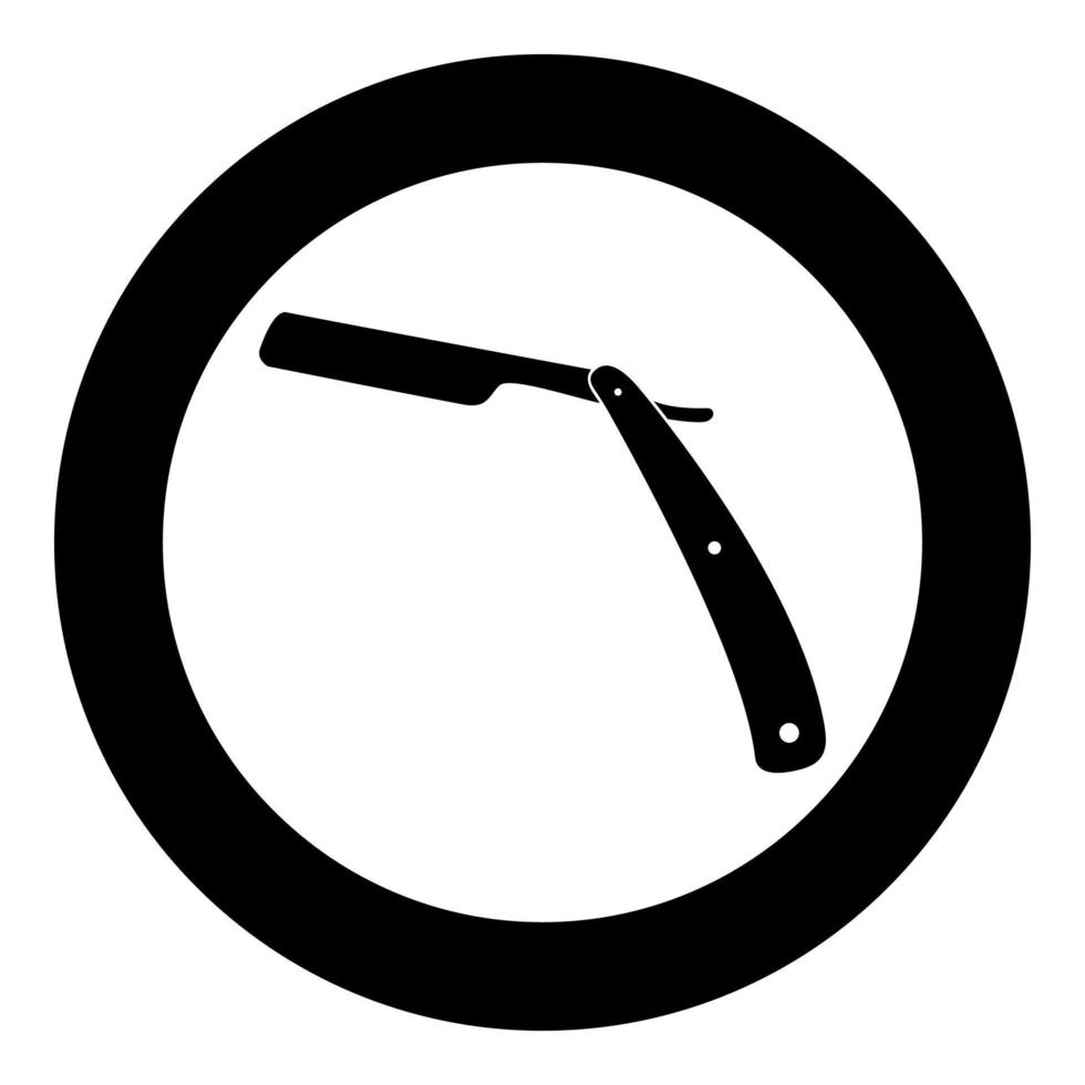 icono negro de navaja recta en la ilustración de vector de círculo aislado.