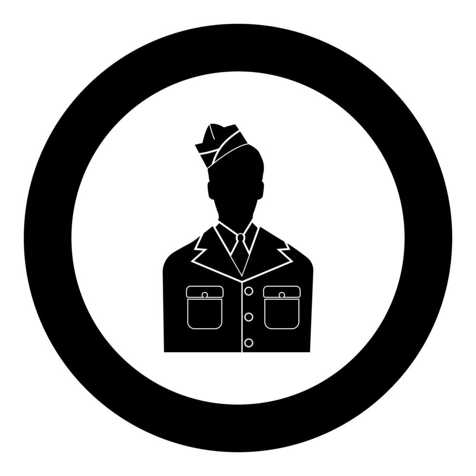 veterano o soldado del ejército americano icono negro en círculo ilustración vectorial vector